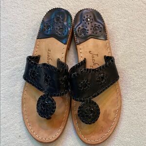 Jack Rogers black leather whip stitched sandals Sz 6